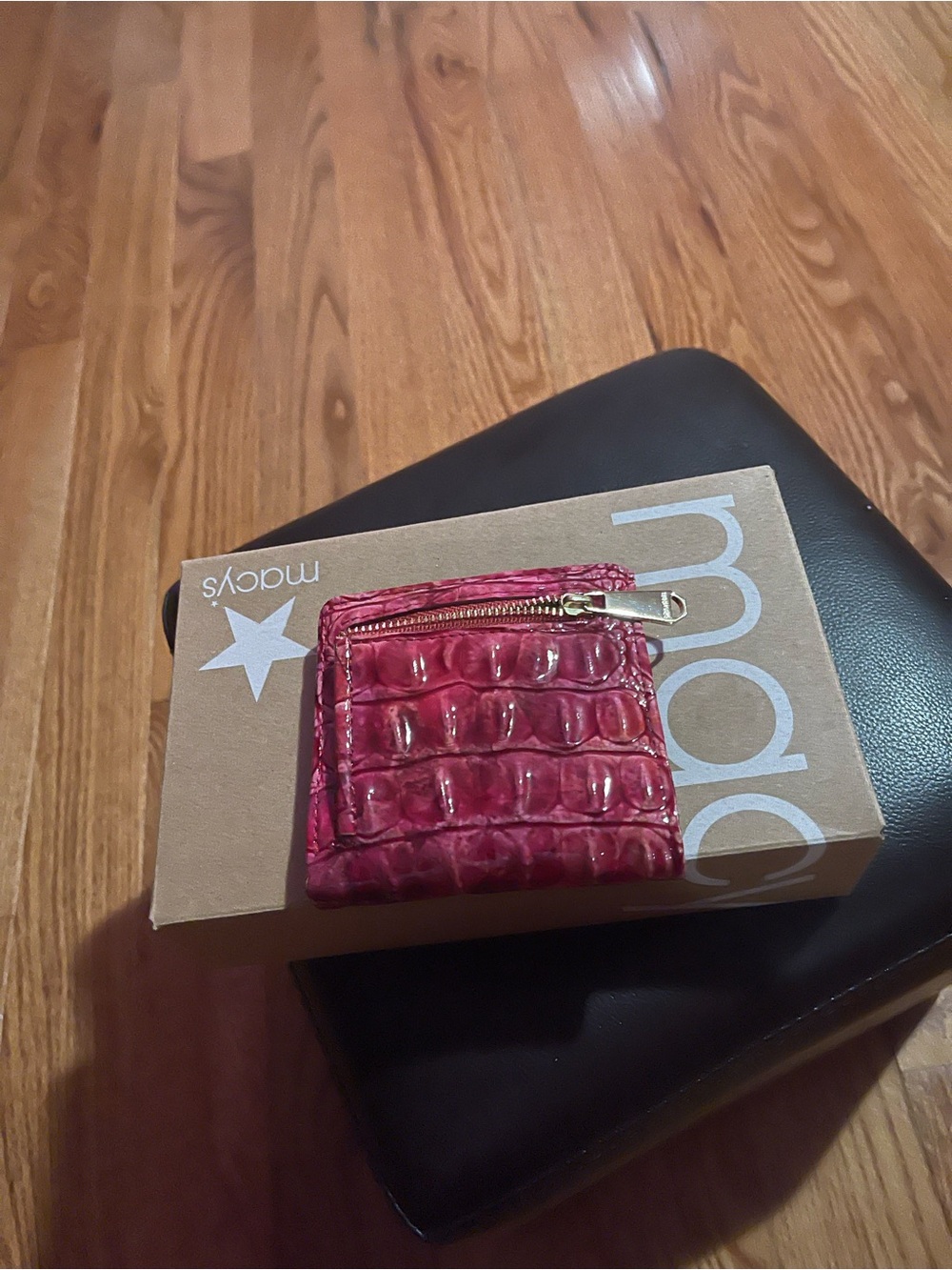 Brahmin Raspberry Croc-Embossed Zip Card Wallet - Picture 3 of 4